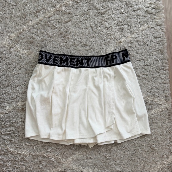 FP Movement by Free People Pants - FP Movement by Free People White Tennis Skort with Black Logo Waistband